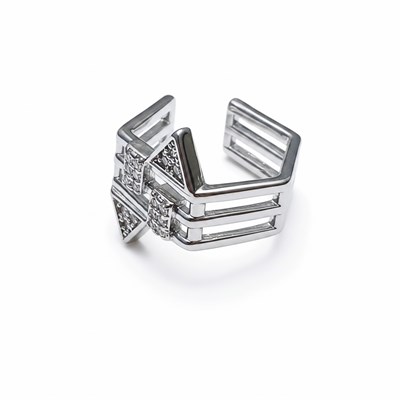 Earcuff Sıkıştırmalı Çelik Kıkırdak Küpe Geometrik Zirkon Taşlı Gümüş Renk         