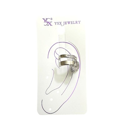 Earcuff Sıkıştırmalı Çelik Kıkırdak Küpe Çift Sıra Bantlı Halka Detaylı Zirkon Taşlı Gümüş Renk         