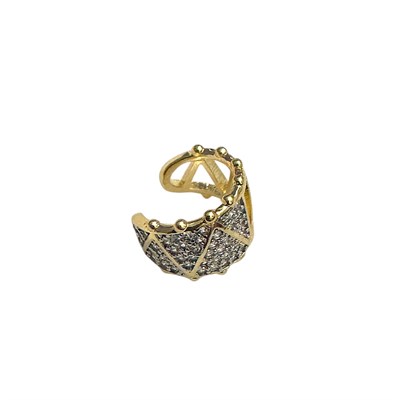 Earcuff Sıkıştırmalı Çelik Kıkırdak Küpe Üçgen Desenli Zirkon Taşlı Altın Renk         