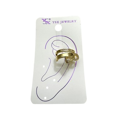 Earcuff Sıkıştırmalı Çelik Kıkırdak Küpe Çift Sıra Bantlı Halka Detaylı Zirkon Taşlı Altın  Renk         