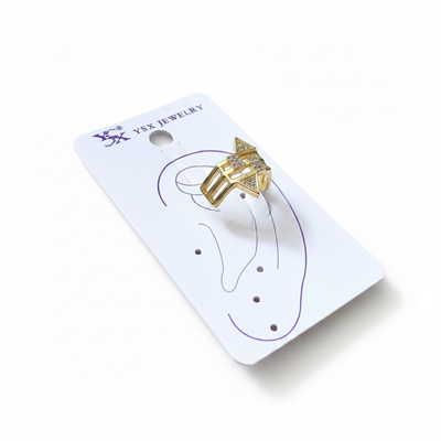 Earcuff Sıkıştırmalı Çelik Kıkırdak Küpe Geometrik Zirkon Taşlı  Altın Renk         