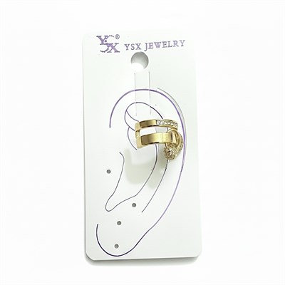 Earcuff Sıkıştırmalı Çelik Kıkırdak Küpe Çift Sıra Bantlı Halka Detaylı Zirkon Taşlı Altın  Renk         