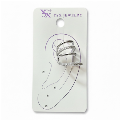 Earcuff Sıkıştırmalı Çelik Kıkırdak Küpe Çoklu Halka Görünümlü Gümüş Renk         
