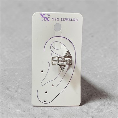 Earcuff Sıkıştırmalı Çelik Kıkırdak Küpe Geometrik Zirkon Taşlı Gümüş Renk         