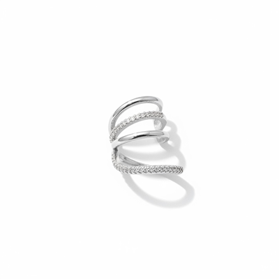 Earcuff Sıkıştırmalı Çelik Kıkırdak Küpe Çoklu Halka Görünümlü Gümüş Renk         