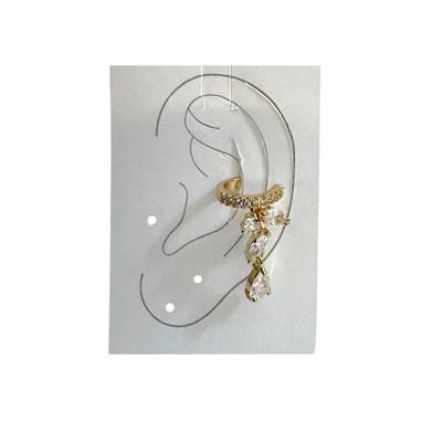 Earcuff Sıkıştırmalı Pirinç Kıkırdak Küpe Damla Kesim Baget Taş Sallantılı Altın Renk         