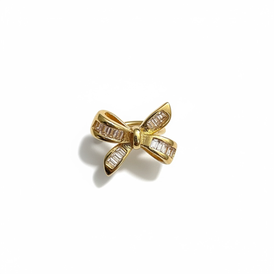 Earcuff Sıkıştırmalı Pirinç Kıkırdak Küpe Baget Taşlı Fiyonk  Altın Renk         