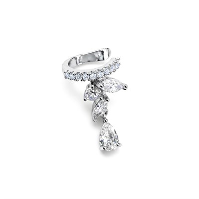 Earcuff Sıkıştırmalı Pirinç Kıkırdak Küpe Damla Kesim Baget Taş Sallantılı Gümüş Renk         