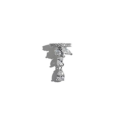 Earcuff Sıkıştırmalı Pirinç Kıkırdak Küpe Damla Kesim Baget Taş Sallantılı Gümüş Renk         