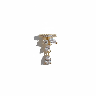 Earcuff Sıkıştırmalı Pirinç Kıkırdak Küpe Damla Kesim Baget Taş Sallantılı Altın Renk         