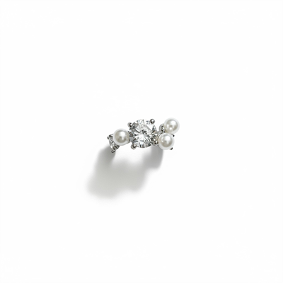 Earcuff Sıkıştırmalı Pirinç Kıkırdak Küpe İncili Taşlı Gümüş Renk         