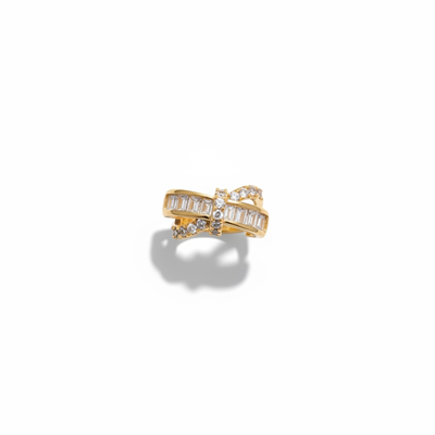 Earcuff Sıkıştırmalı Pirinç Kıkırdak Küpe Tek Sıra Baget Zirkon Taşlı Altın Renk         