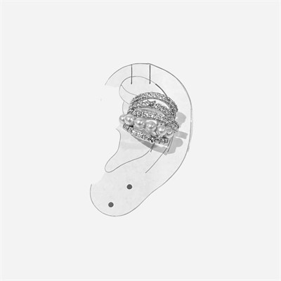 Earcuff Sıkıştırmalı Pirinç Kıkırdak Küpe Tek Sıra İncili Zirkon Taşlı Gümüş Renk         