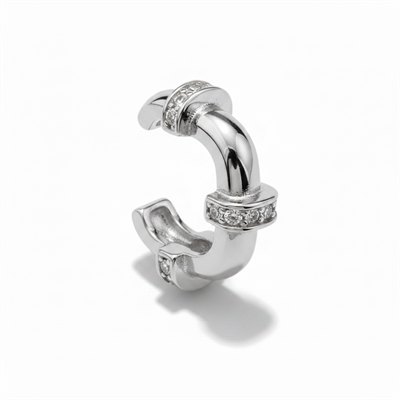 Earcuff Sıkıştırmalı Pirinç Kıkırdak Küpe Kare Zirkon Taşlı Gümüş  Renk         