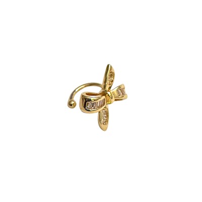 Earcuff Sıkıştırmalı Pirinç Kıkırdak Küpe Baget Taşlı Fiyonk  Altın Renk         