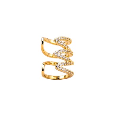 Earcuff Sıkıştırmalı Pirinç Kıkırdak Küpe Sarmal Zirkon Taşlı Altın Renk         