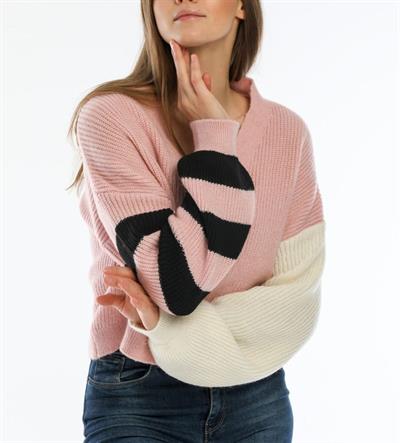 Kadın Oversize Pembe Kolları Renkli Hırka