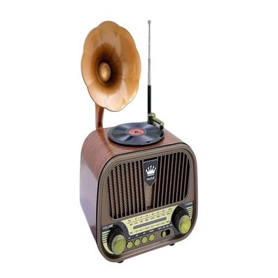 Nostaljik Gramofon Görünümlü Fm Radyo Retro Ahşap Bluetooth Hoparlör