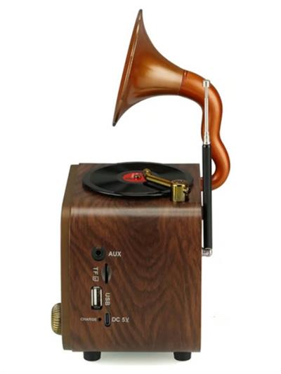 Nostaljik Gramofon Görünümlü Fm Radyo Retro Ahşap Bluetooth Hoparlör
