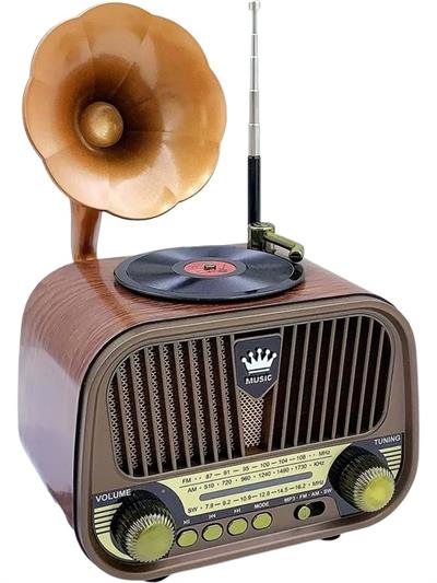 Nostaljik Gramofon Görünümlü Fm Radyo Retro Ahşap Bluetooth Hoparlör