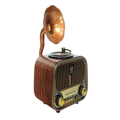 Nostaljik Gramofon Görünümlü Fm Radyo Retro Ahşap Bluetooth Hoparlör