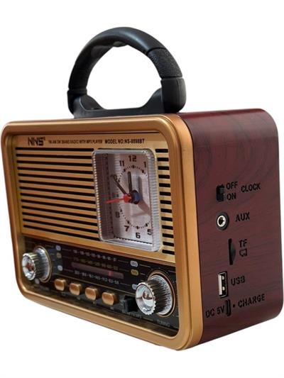 NS-8898 Nostaljik Analog Saatli Fm Radyo Bluetooth Hoparlör USB Tf Aux Mp3 Çalar