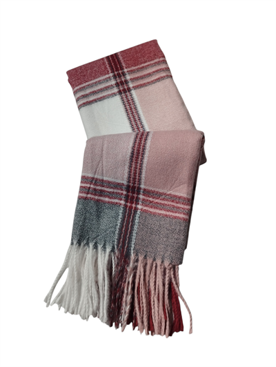Pembe Bordo Ekose Desenli Yumoş Kışlık Şal (70*180)