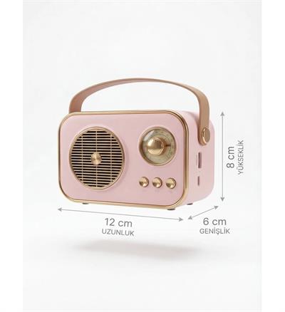 Retro Taşınabilir Bluetooth Hoparlör Pembe Renk 