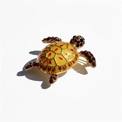 Sarı Kaplumbağa Broş ZirkonTaş Detaylı Altın Renk