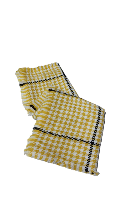 Sarı Kazayağı Desenli Bayan Kışlık Şal