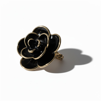 Siyah Vintage Gül Broş Altın Renk 