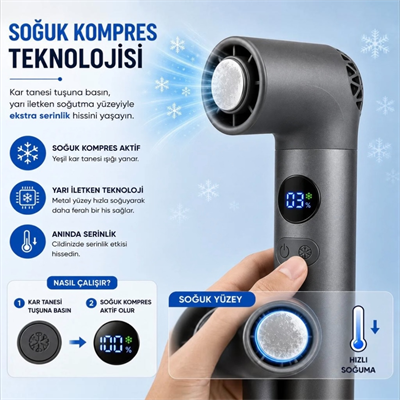 Turbo Buzlu Fan  Dijital Ekranlı Şarjlı Mini El Vantilatörü – 100 Kademeli Ayar, 3000MAH Batarya, Type-C Şarj