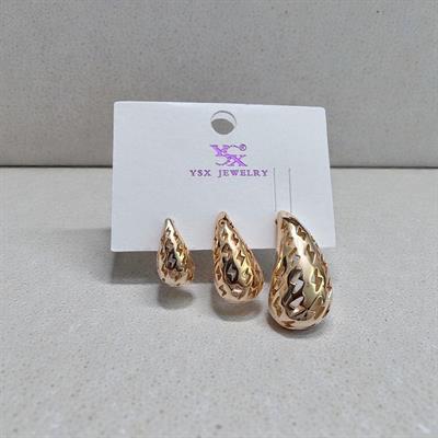 Vintage Su Damlası 3 lü set Çelik Küpe Altın Renk 
