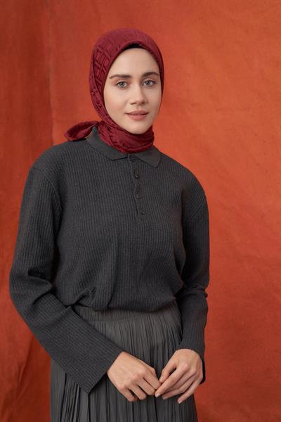 İtalyan Jakar Geometrik Desen Eşarp - Bordo