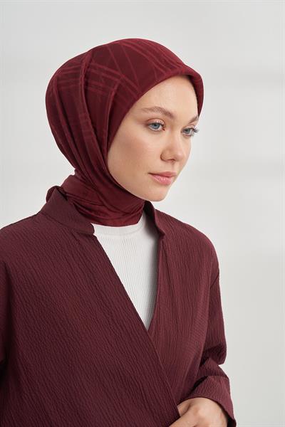 İtalyan Jakar Şerit Desen Eşarp - Bordo
