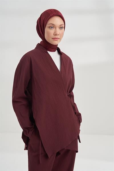 İtalyan Jakar Şerit Desen Eşarp - Bordo