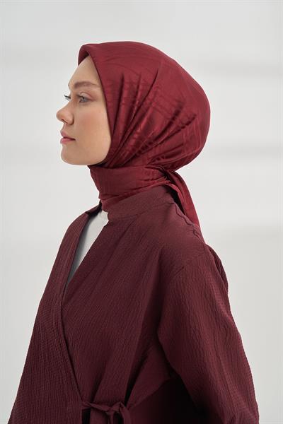 İtalyan Jakar Şerit Desen Eşarp - Bordo