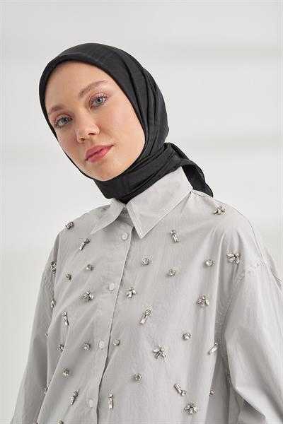 İtalyan Jakar Şerit Desen Eşarp - Siyah