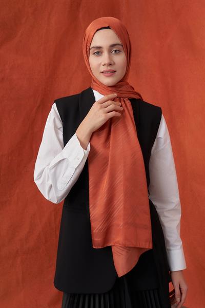 İtalyan Jakar Şerit Desen Şal - Kiremit