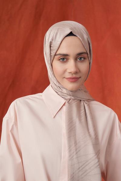 İtalyan Jakar Şerit Desen Şal - Vizon