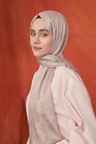 İtalyan Jakar Şerit Desen Şal - Vizon