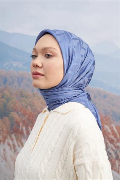 İtalyan Jakar Zigzag Desen Eşarp - İndigo