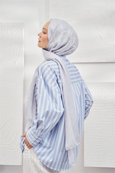 İtalyan Jakar Zigzag Desen Şal - Gümüş