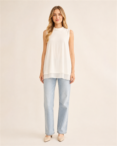 Loufae 1001 Kadın Ekru Renk Sıfır Kol Şifon Detaylı Astarlı İçlik