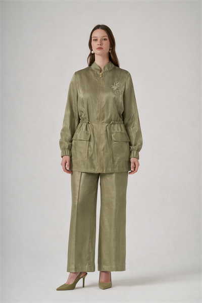 Nuss 1032 Bel Büzgülü Fermuarlı Pantolonlu Takım - Küf