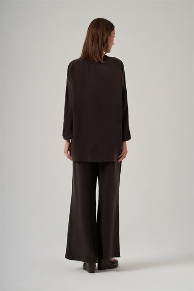Nuss 1039 Katman Detaylı Tunik Takım - Kahve