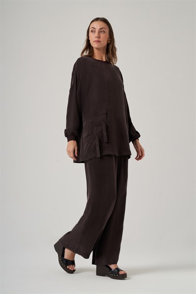 Nuss 1039 Katman Detaylı Tunik Takım - Kahve