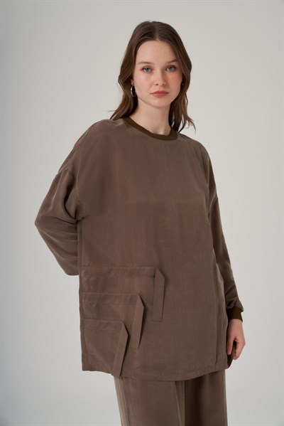 Nuss 1039 Katman Detaylı Tunik Takım - Vizon