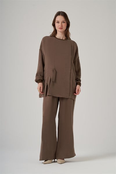 Nuss 1039 Katman Detaylı Tunik Takım - Vizon