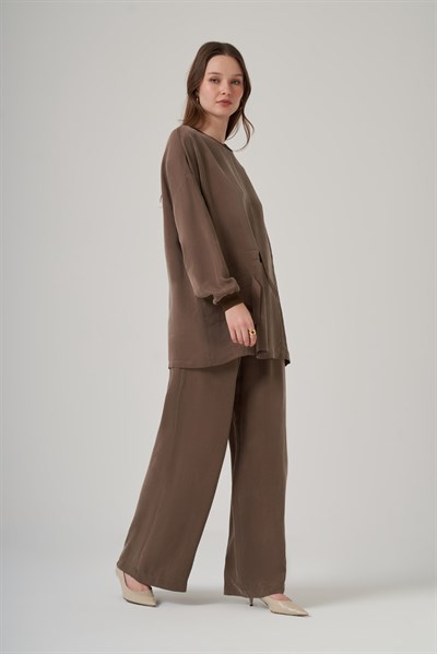 Nuss 1039 Katman Detaylı Tunik Takım - Vizon